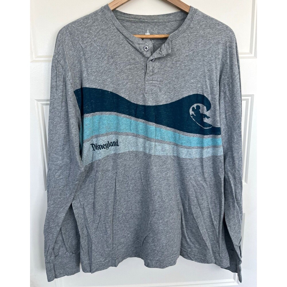 Disney Parks Disneyland D-Surf Mickey Mouse Long Sleeve Henley Shirt Gray XL